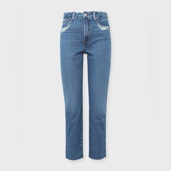 Good American Good Vintage Frayed Hem High Rise Straight Jeans NWT size 0/25 - Picture 2 of 7